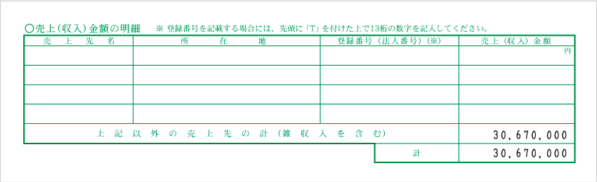 令和5年分以降用 青色申告決算書「売上金額の明細」記入例