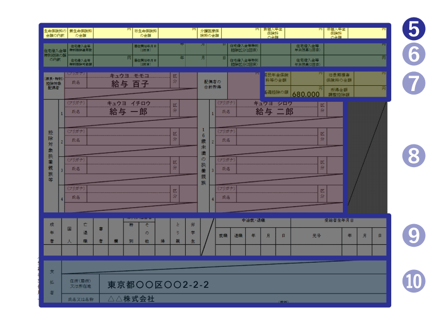 ⑤ 生命保険料控除の詳細 - 源泉徴収票（下段）