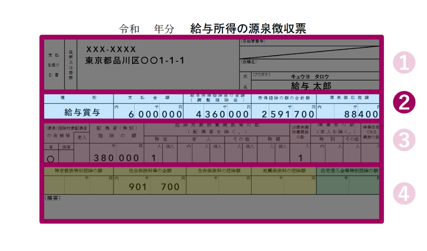 ② 給与・税額について - 源泉徴収票（上段）