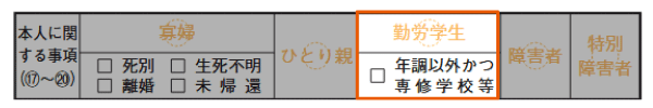 確定申告書 第二表「勤労学生控除」記入欄