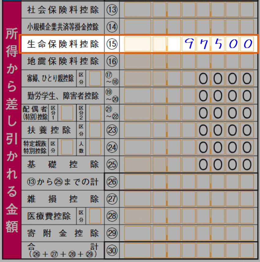 令和7年分以降用 確定申告書第一表「生命保険料控除」記入例