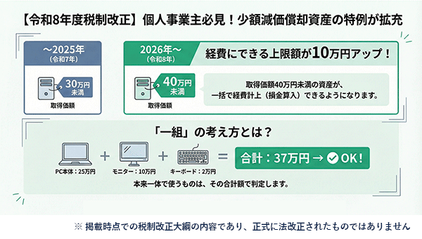 令和8年度改正 - 少額減価償却資産の特例の拡充【中小企業・個人事業主向け】