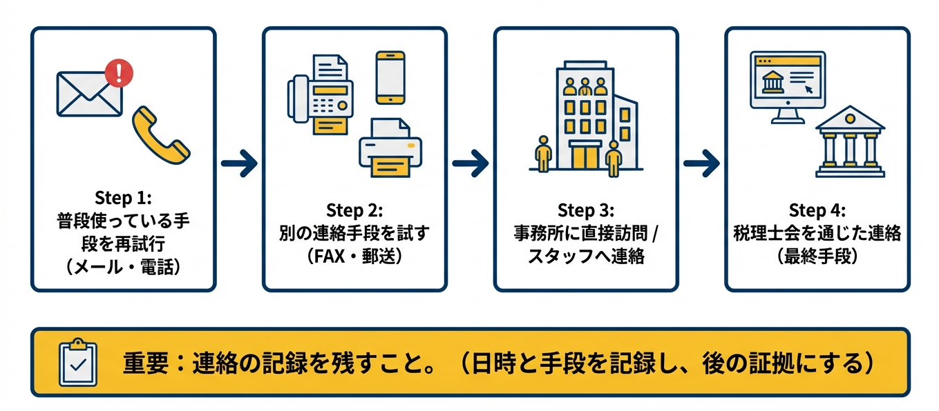 税理士に連絡が取れないときに試すべき方法（4ステップ）